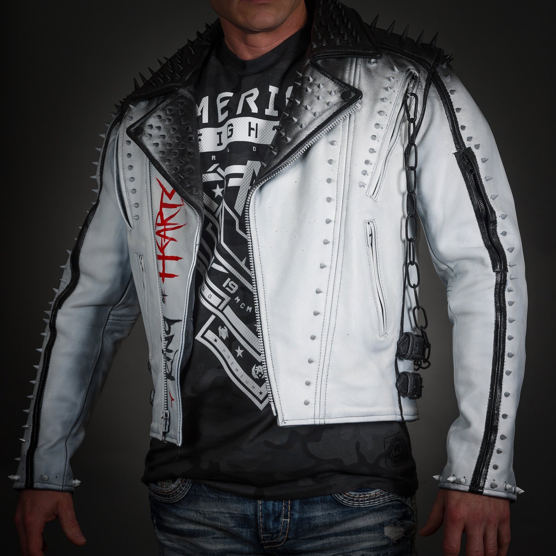 MCM Men's Dark Blue Denim Rider Jacket With Leather Sleeves (Large)
